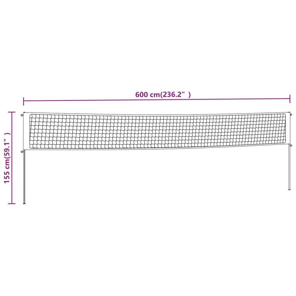 Badminton-Netz Gelb Schwarz 600x155 cm PE-Gewebe Tragbar mit Ständer und Pfosten für Garten Strand Outdoor Rasen Camping Volleyball- und Tennisnetz Spielset für Familie und Erwachsene