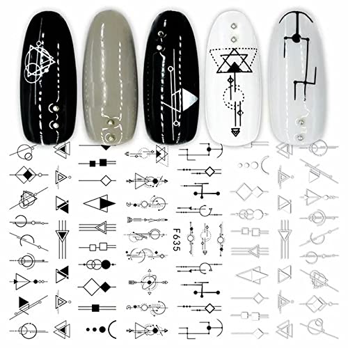 5 Sheets Black White Nail Art Stickers Decals Geometric Nail Stickers 3D Self-Adhesive Geometry Line Heart Animal Woman Face Leaf Design Nail Decals For Acrylic Nail Supplies Diy Nail Decoration Kit #TOP4