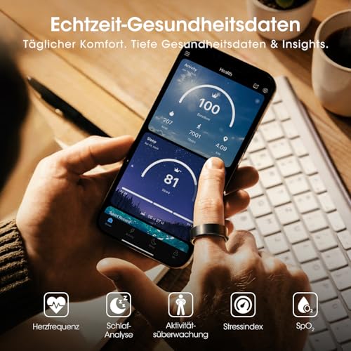 BANLVS Smart Watch Ring für Herren Damen, Fitness Ring mit 24/7 Herzfrequenz HRV, SpO2 Schlaf Temp, 176 Sportmodi… – Ansicht 4