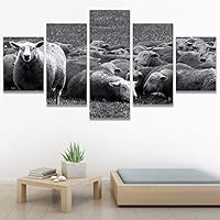 SIGNWIN 5 Panel Canvas Wall Art Animals Black and White Dramatic Duotone Modern Artwork for Home Decorations Ready to Hang - 60