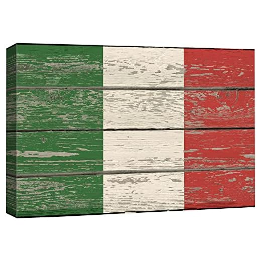 Wall26 - Canvas Prints Wall Art - Flag of Italy on Vintage Wood Board Background Stretched Canvas Wrap. Ready to Hang - 12" x 18"