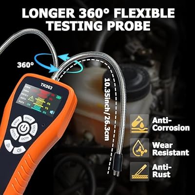 THIKPO Brake Fluid Tester for DOT3 DOT4 DOT5.1 EVN4 EVN6, High-Sensitivity Digital Brake Oil Moisture Tester with LCD Display, Built-in Calibration, Corrosion Resistance Probe, Buzzer Alarm