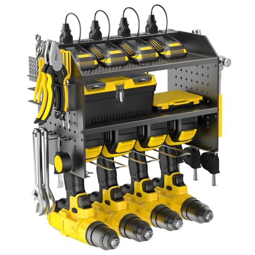 Power Tool Organizer Wall Mount with Charging Station, Drill Holder,