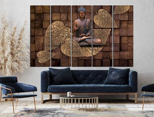 Image of CN RETAILS Buddha Wall Paintings for Living Room Big Size | Framed Wall Paintings for Home Decoration | Hanging Abstract Art Painting | Set of 5 Frames (48x30) ss04 02