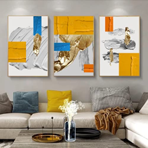 Affiche impression sur toile abstrait géométrique or 60x80cm trio