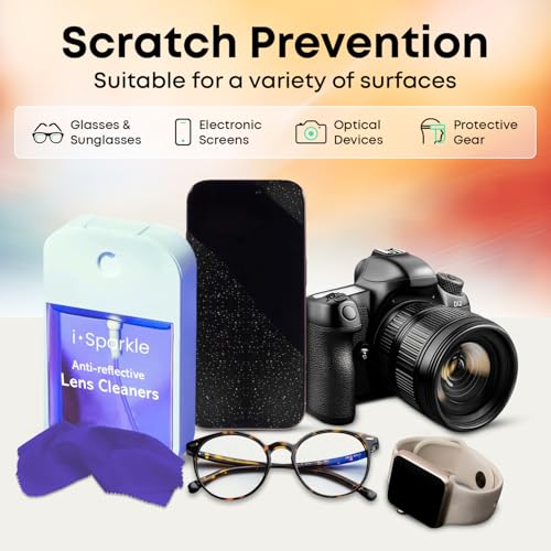 OPTIPAK I-Sparkle Anti-Reflective Lens Cleaner Spray kit | (2x) 1.35oz Glasses Cleaner Spray + (2x) Microfiber Cloth for Eyeglasses, Sunglasses, Lenses, Screens and Camera Cleaning Kit (4 Piece Set)