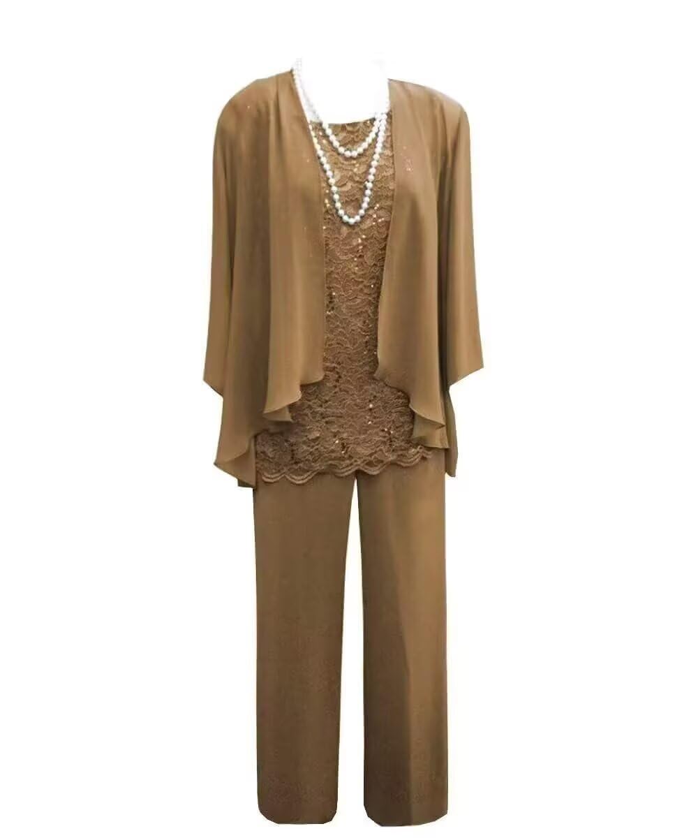 3 Pieces Mother of The Bride Pant Suits Lace Formal Outfits Wedding Guest Dress with Jacket