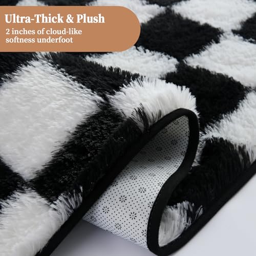 Tapete Shag de Cuadros 4x6, Negro y Blanco miniatura 3