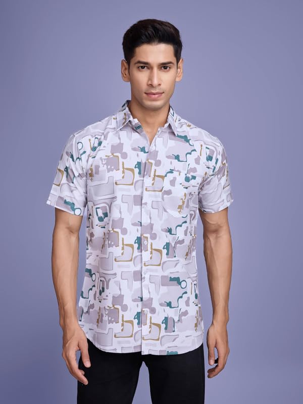 Image of Pinkmint Stylish Shirt for Men ll Printed Half Sleeve Shirt's ll Regular Fit Chest Pocket Shirt