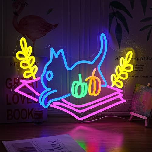 Cat Book Neon Sign Cat Learning LED Light Up Sign Cartoon Animal Neon Light Dimmable Read Books Neon Light Sign for Bookstore Bedroom Store Wedding Classroom decor - Image 4