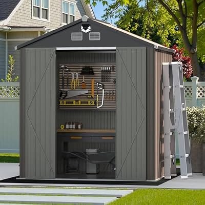 Benass 8x6 FT Outdoor Storage Shed,Metal Tool Sheds,Waterproof Outside Storage Shed with Lockable Doors & Air Vent,Storage Building for Backyard Garden