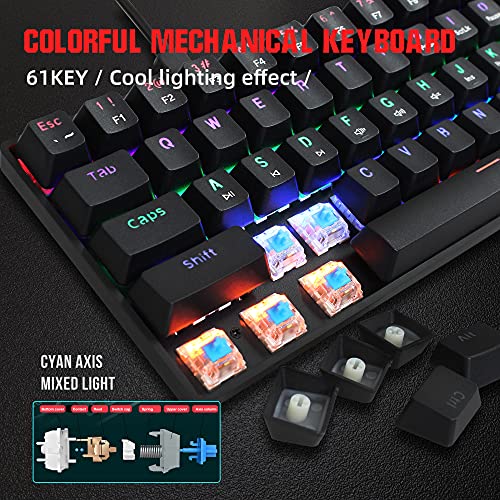 Snpurdiri 60 Percent Mechanical Gaming Keyboard, Blue Switch Anti-Ghosting 61 Key Led Rainbow Backlit Keyboard, Mini Portable Quick Response Keyboard For Laptop Pc Gamer, Black #TOP4