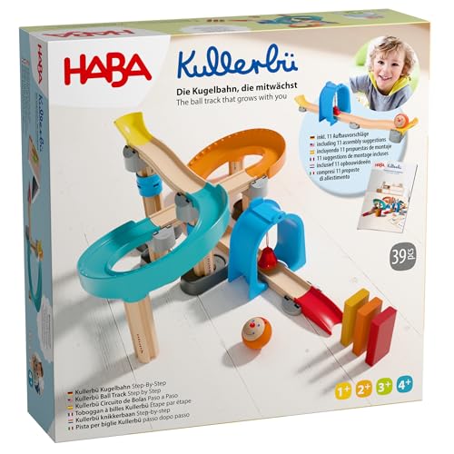 HABA Kullerbü Step-By-Step: Mitwachsende Kugelbahn & Murmelbahn für Kleinkinder ab 1-4 Jahren. Stabiles Klicksystem, kompatibel mit Allen Kullerbü-Bahnen - 2012252001