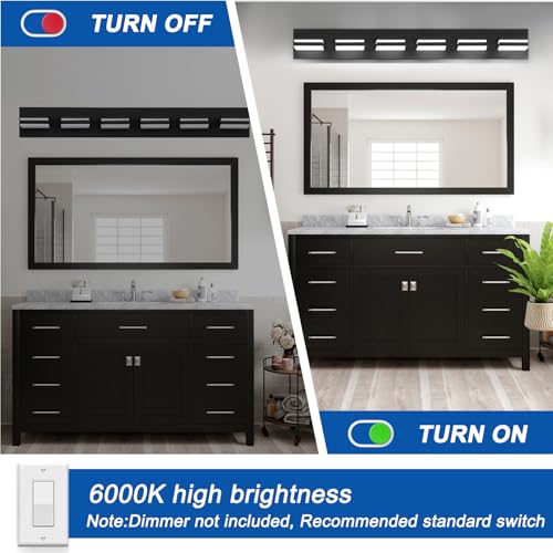 Image of IZORRO LED Modern Bathroom Lights Fixtures(6-Light,Dimmable,360Rotate),Matte Black Acrylic Wall Lighting,Vanity Lights for Bathroom Over Mirror - 6000k 36In (No Assembly Required)