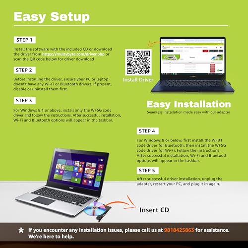 Image of Multybyte USB Bluetooth WiFi Adapter with Bt 4.0 & AC150Mbps | Wireless Nano USB 2.0 Network Adapter for Laptop Desktop PC Wi-Fi Dongle Compatible with Windows, Mac OS X, Linux Supported -Black