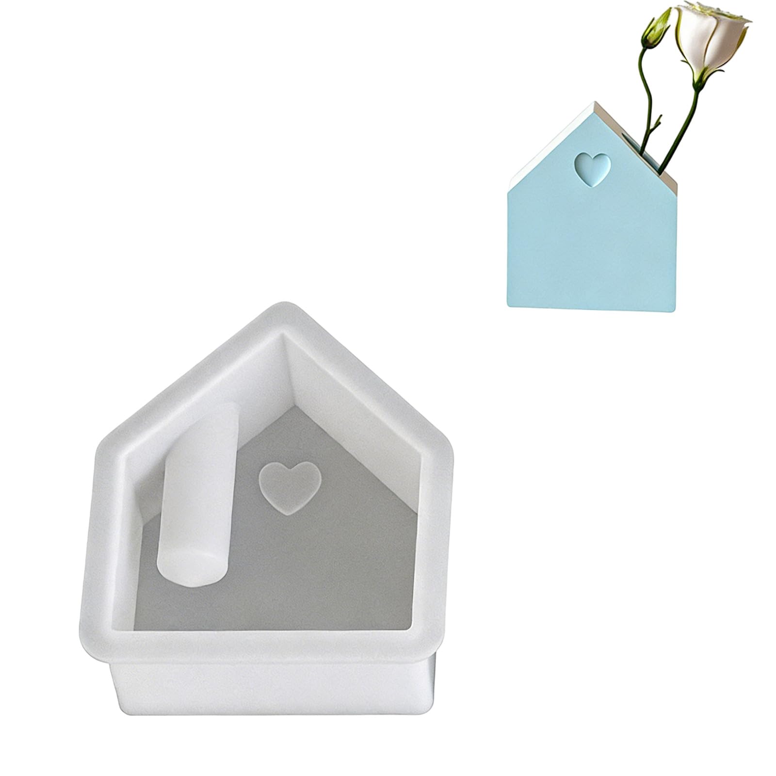 NEWFT Artistic Silicone Vase Mold In Heart Flower And House Shapes Flower Display Holder Mold For Resin Art Projects