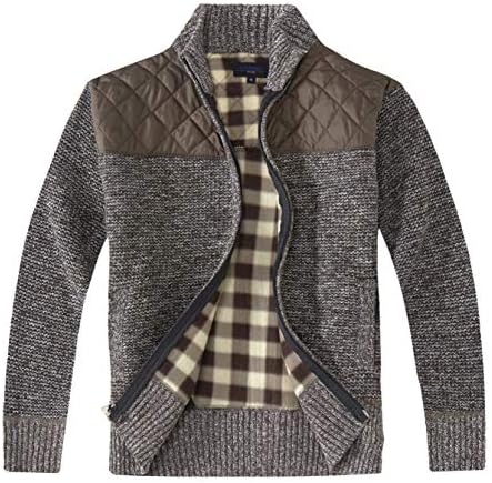 Gioberti Boy's Knitted Full Zip Cardigan Sweater with Soft Brushed Flannel Lining, Melange Coffee, Size 12
