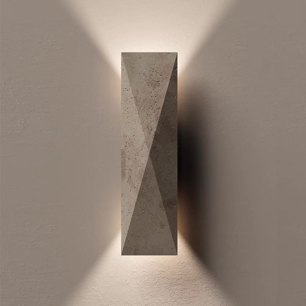 SXSCARKX Vintage Farmhouse Wall Light Wabi Sabi Nordic Marble Sconces Fixtures For Living Room Gray Scandinavian Long Sconce Staircase Mounted Lamp Corridor Up And Down