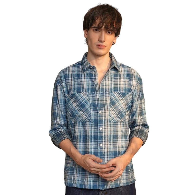 Image of CAHOOT Men's Gingham Shirt | Casual Wear | Spread Collar | Long Sleeve | Button Closure | Shirt Crafted with Comfort Fit for Everyday Wear