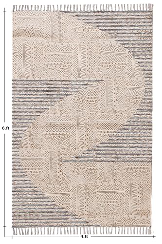 Tapis carrés style bohème à rayures en coton lavable beige bleu x5