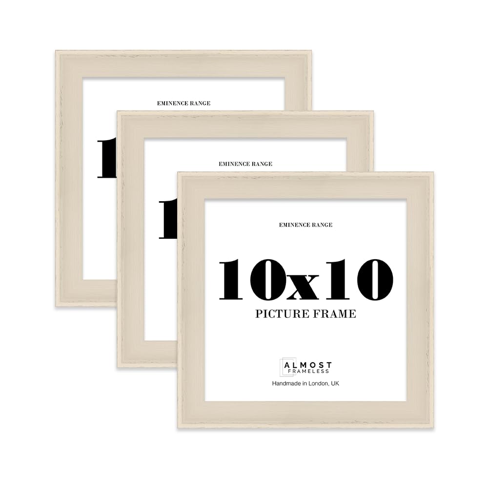 10x10" Distressed Blue Picture Frame - Rustic Wood Industrial Effect Photo Frame for Wall Display, Ideal for Posters, Prints & Home Décor, Wall Hooks and Kickstand, 32mm Edge - 3 Pack