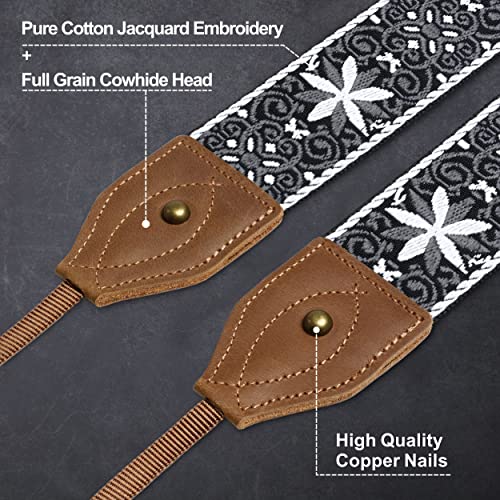 Padwa Lifestyle Camera Strap - 2" Wide Classic Vintage Crazy Horse Arts Cowhide Head Cotton Embroidered Universal Neck Shoulder & Crossbody Camera Straps for Photographers Gift and All DSLR Cameras - Image 2