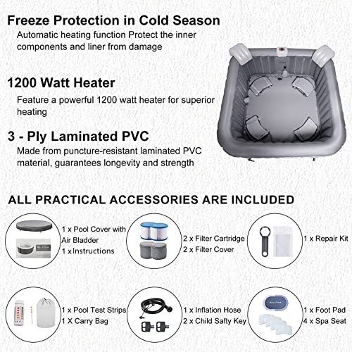 RELXTIME Inflatable Hot Tub Spa, 4-6 Person Blow Up Portable Hottub 73'' x 25.6'' AirJet Outdoor Hot Tub with 130 Bubble Jets, Built in Heater Pump, Energy Efficient Inflation Cover, Square RELXTIME Inflatable Hot Tub Spa, 4-6 Person Blow Up Portable Hottub 73'' x 25.6'' AirJet Outdoor Hot Tub with 130 Bubble Jets, Built in Heater Pump, Energy Efficient Inflation Cover, Square