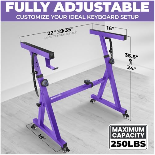 Image of Liquid Stands Keyboard Stand w / Wheels - Z Style Adjustable & Portable Professional Heavy Duty Digital Piano Stand - Fits 54-88 Key Electric Pianos - Sturdy Rolling Musical Keyboard Stand (Purple)