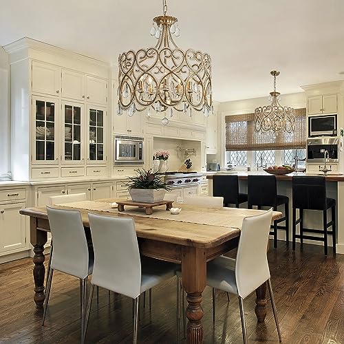 KSRYSZCQ 5-Light Crystal Chandelier 20“ French Country Chandelier Antique Silver Drum Chandelier for Dining Room Bedroom Living Room Kitchen Island by KSRYSZCQ - Image 5