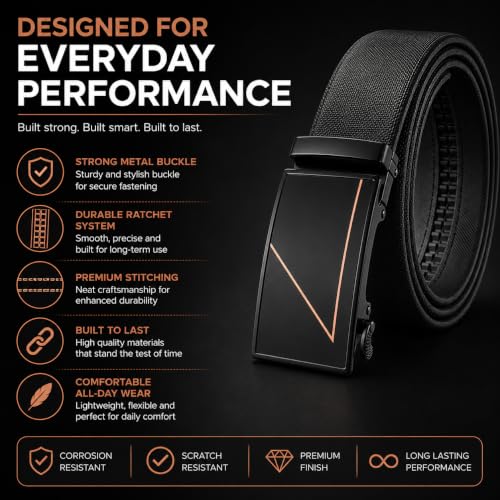 Image of Men's Auto Lock Belt with elegant design | Premium Vegan Leather | Adjustable Ratchet Belt | No Hole Design | Perfect Fit Waist 28-42 Inches for Office