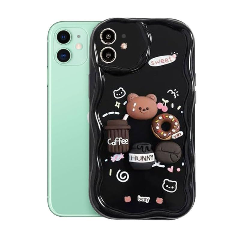 Image of ZR023 Compatible for iPhone 11 Cute Teddy Bear Design Back Cover | Soft Silicone Shockproof Protective Case | Slim Fit Stylish Camera Protection Phone Cover - Black