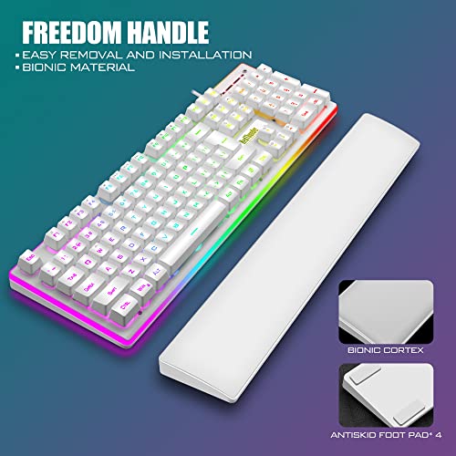 Image of RedThunder K10 Wired Gaming Keyboard and Mouse and Wrist Rest Combo, RGB Backlit, Mechanical Feel Anti-ghosting Keyboard + 7D 7200 DPI Mice+Soft Leather Wrist Rest 3 in 1 PC Gamer Accessories(White)