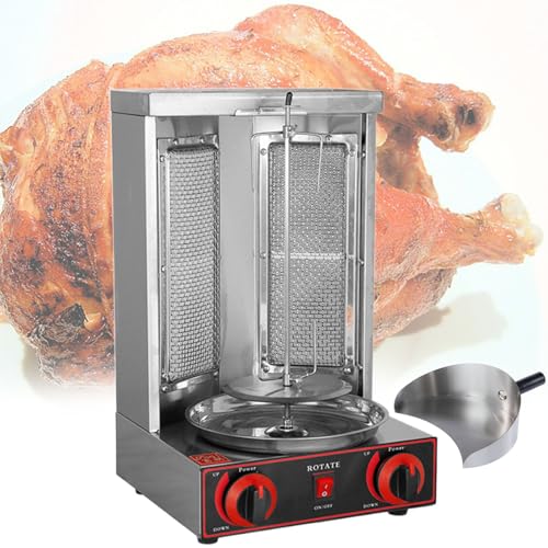 Beachtiful Máquina Comercial de a Gas Máquina Vertical de Kebab de GLP Horno Asador para Barbacoa Sin Humo (2 Quemadores) para Asado de Pollo, Asado de Pavo, Tacos, Asado, Carne de Res,Pan