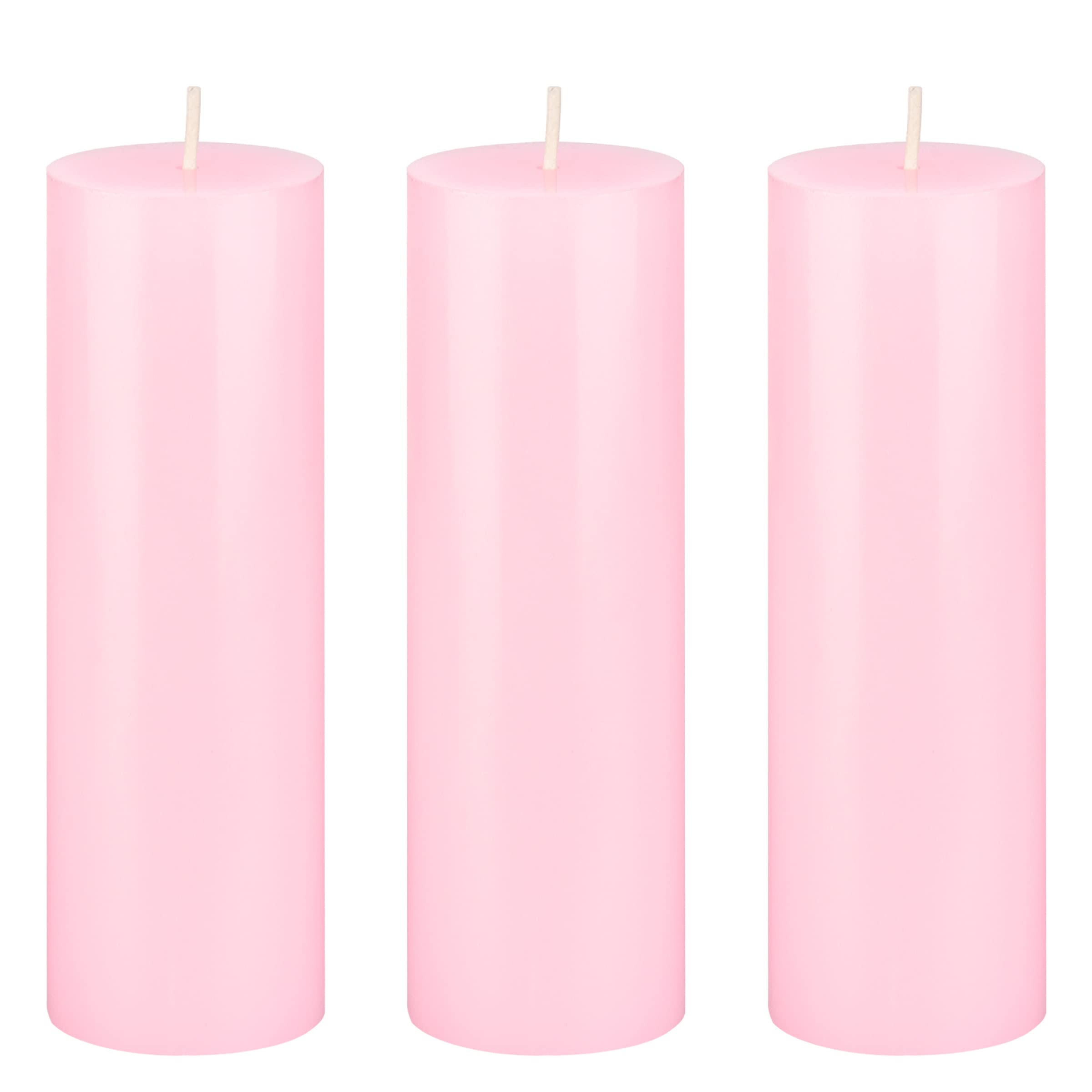 Mega Candles 3 pcs Unscented Solid Pink Pillar Candles, Hand Poured Premium Wax Candle 2 Inch x 6 Inch, Home Décor, Spas, Weddings, Occasions, Party,