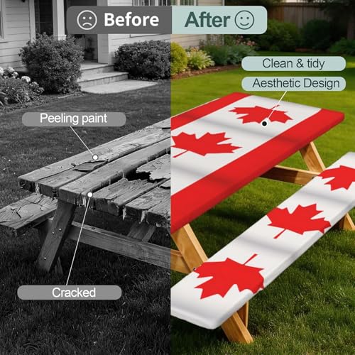 Mantel de mesa con estampado de bandera canadiense y fundas de banco 3