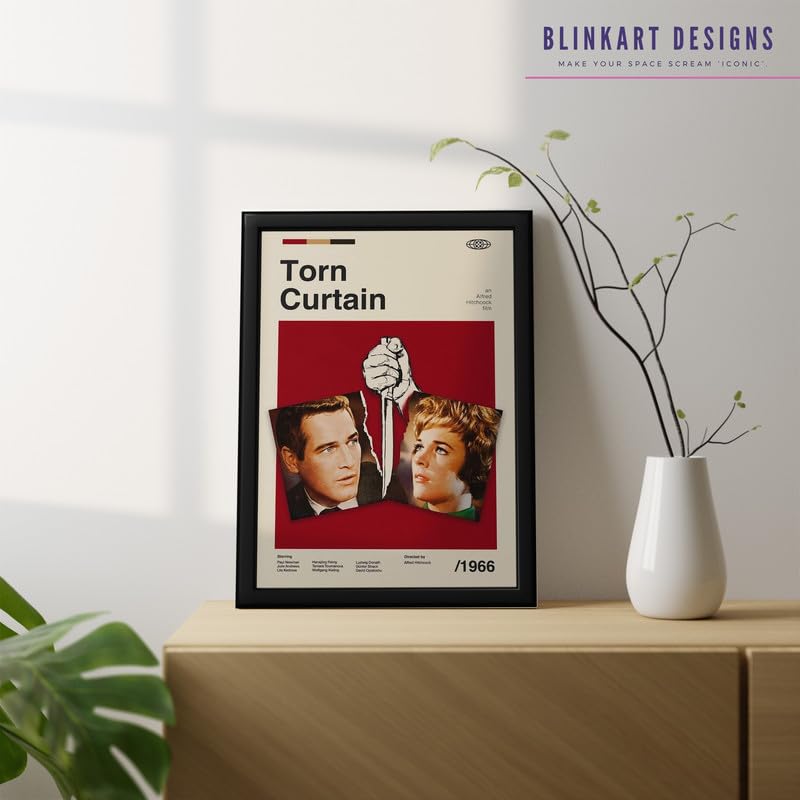 Image of BLINKART Torn Curtain Movie Poster Frame 8x12 Inch | Premium 300 GSM Paper Wall Print | Mid Century Vintage Film Artwork for Home, Bedroom, Living Room, Office | Framed Photo Decor