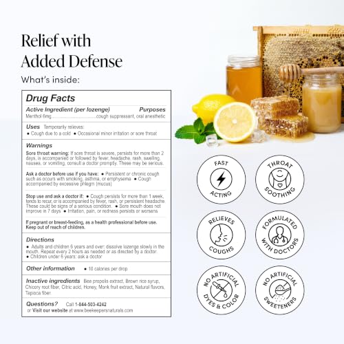Image of Beekeeper's Naturals Lemon Mint Cooling Lozenges 18 ct | Lemon Mint Cooling Lozenges 18 ct