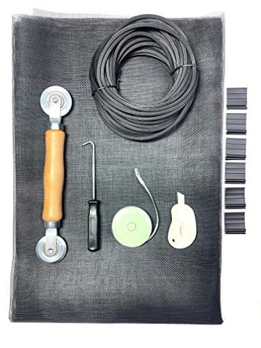 Window Screen And Screen Door Repair Kit Fiberglass Mesh With Spline Rolling Tool/Spline Removing Hook/Measuring Tape/Cutter/Spline 25Ft/6 Pull Tabs - 12 Pc Set (Black, 48" X 119") #TOP2