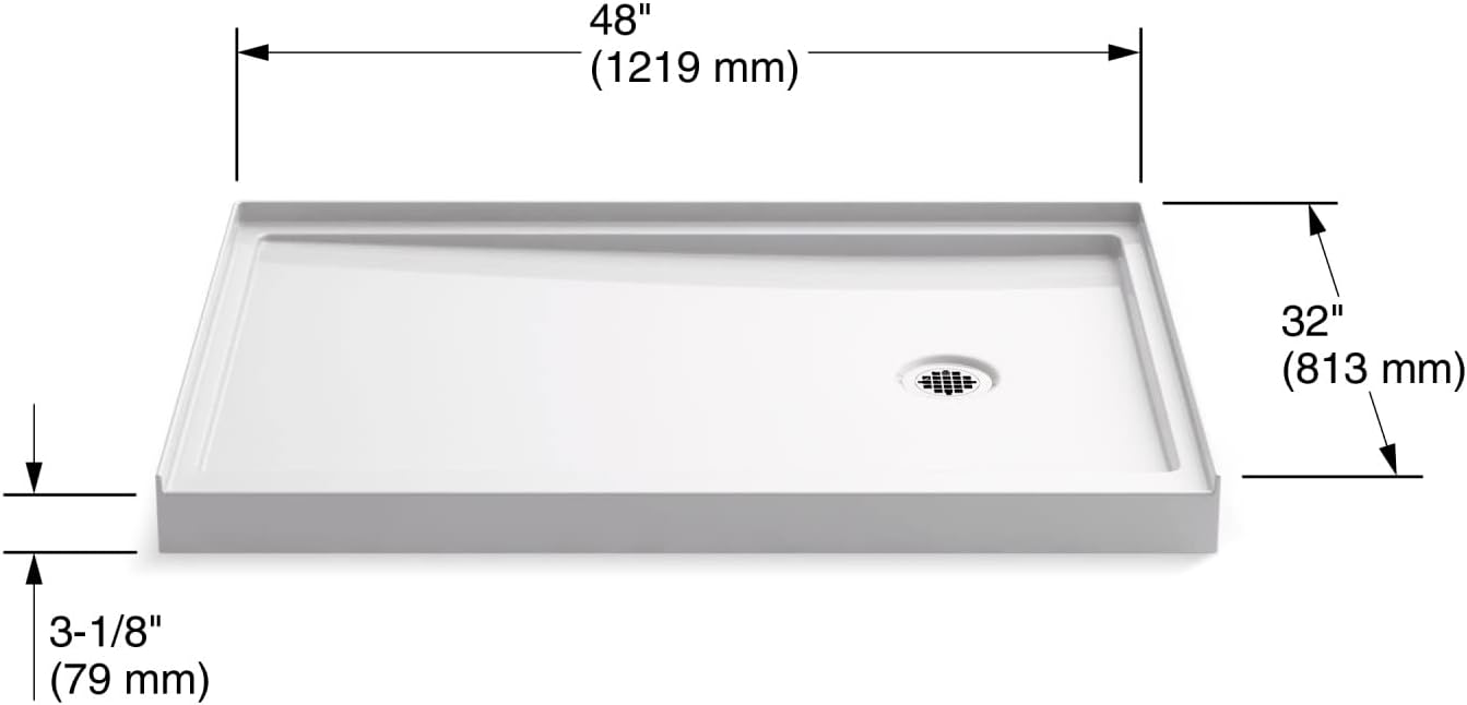 KOHLER Rely® 48" x 32" single-threshold shower base with right-hand drain