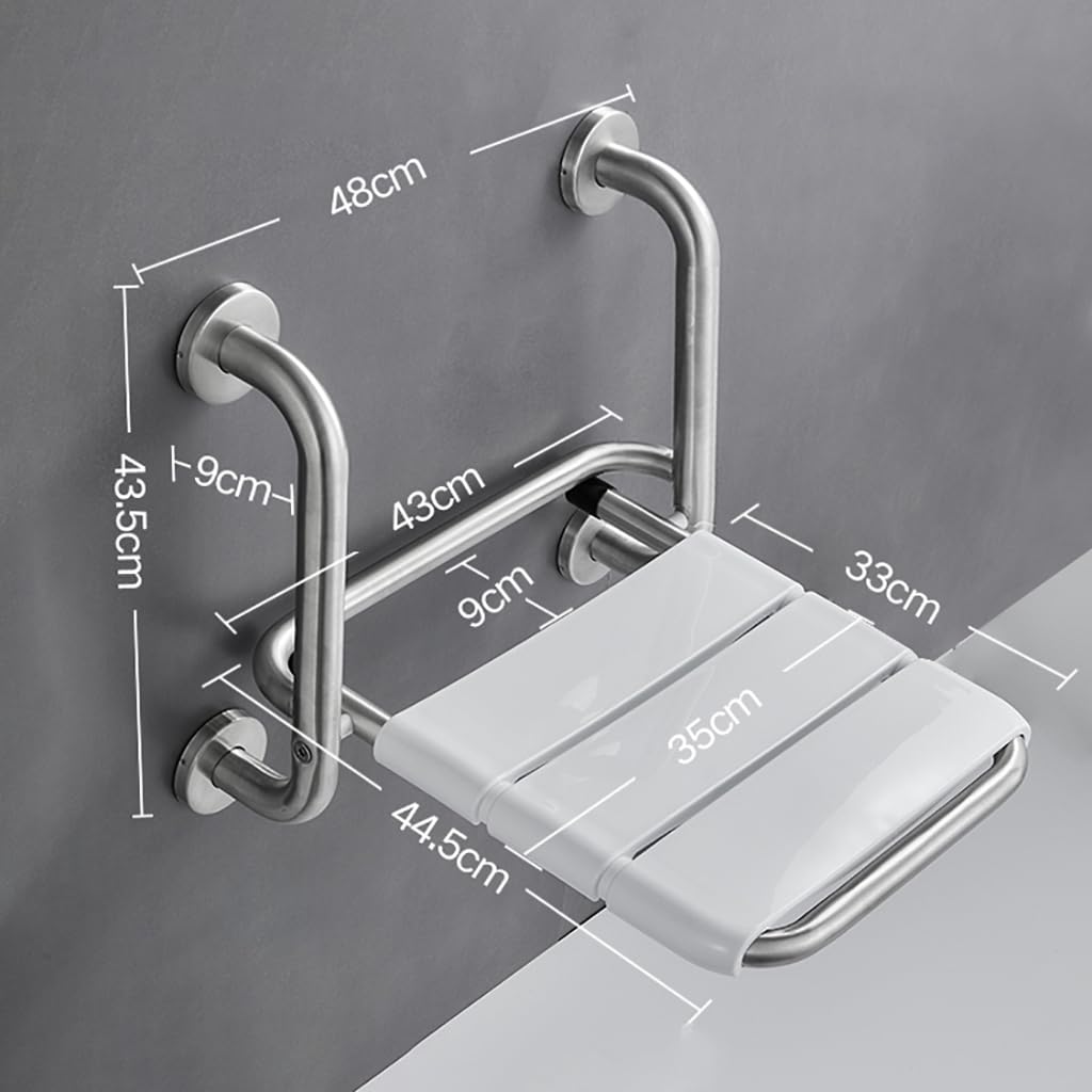 Asiento de ducha montado en la pared con reposabrazos, taburete de baño abatible de acero inoxidable 304 para personas mayores y discapacitados, dispositivo de asistencia de seguridad para el inodoro