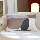 Abstract Textured Geometry Lumbar Pillow Covers 12x20 Inch，chunky Modern Decorative Pillowcase for Mid Century Bohu Accent Decor ，Neutral Art Woven Home Bed Couch Sofa Cushion Sham（Black Cream Brown）