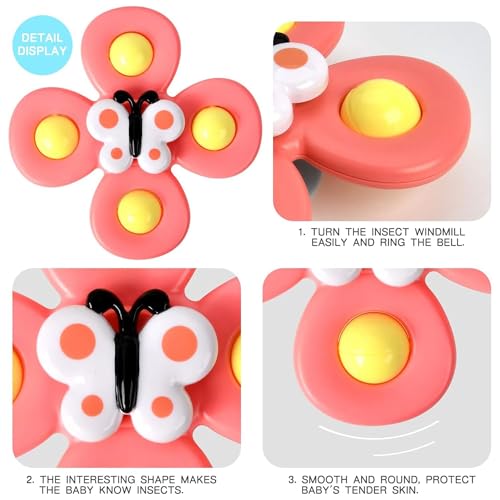 Image of 3Pcs Silicone Suction Cup Base Spinning Bath Toy Sensory Fidget Baby Bath Spinning Bath Toys for Toddlers & Infants Sticks to Window Table Baby High Chair Tray Bath