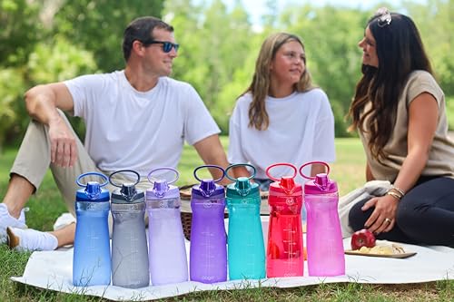Image of Pogo 64oz Plastic Water Bottle with Leak-Proof Chug Lid and Carry Handle, Reusable, BPA Free, Capacity Markings, Dishwasher Safe, Perfect for Travel, School, Outdoors, and Gym, Purple