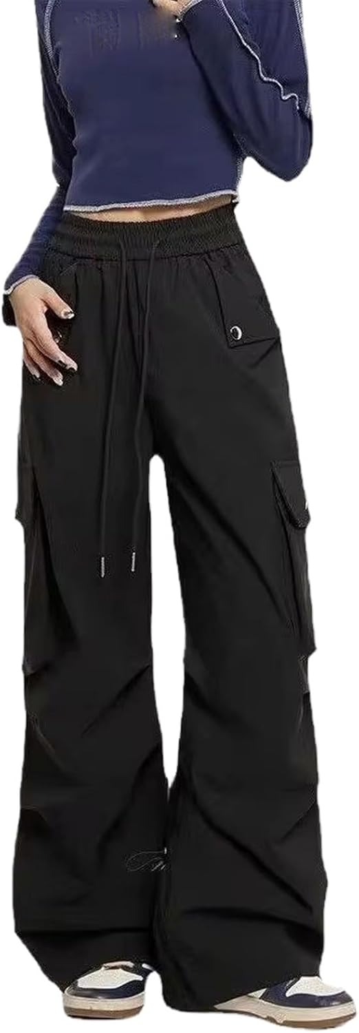 Streetwear Spring Cargo Women's Pants Casual Big Pocket Solid Color Straight Women Trousers