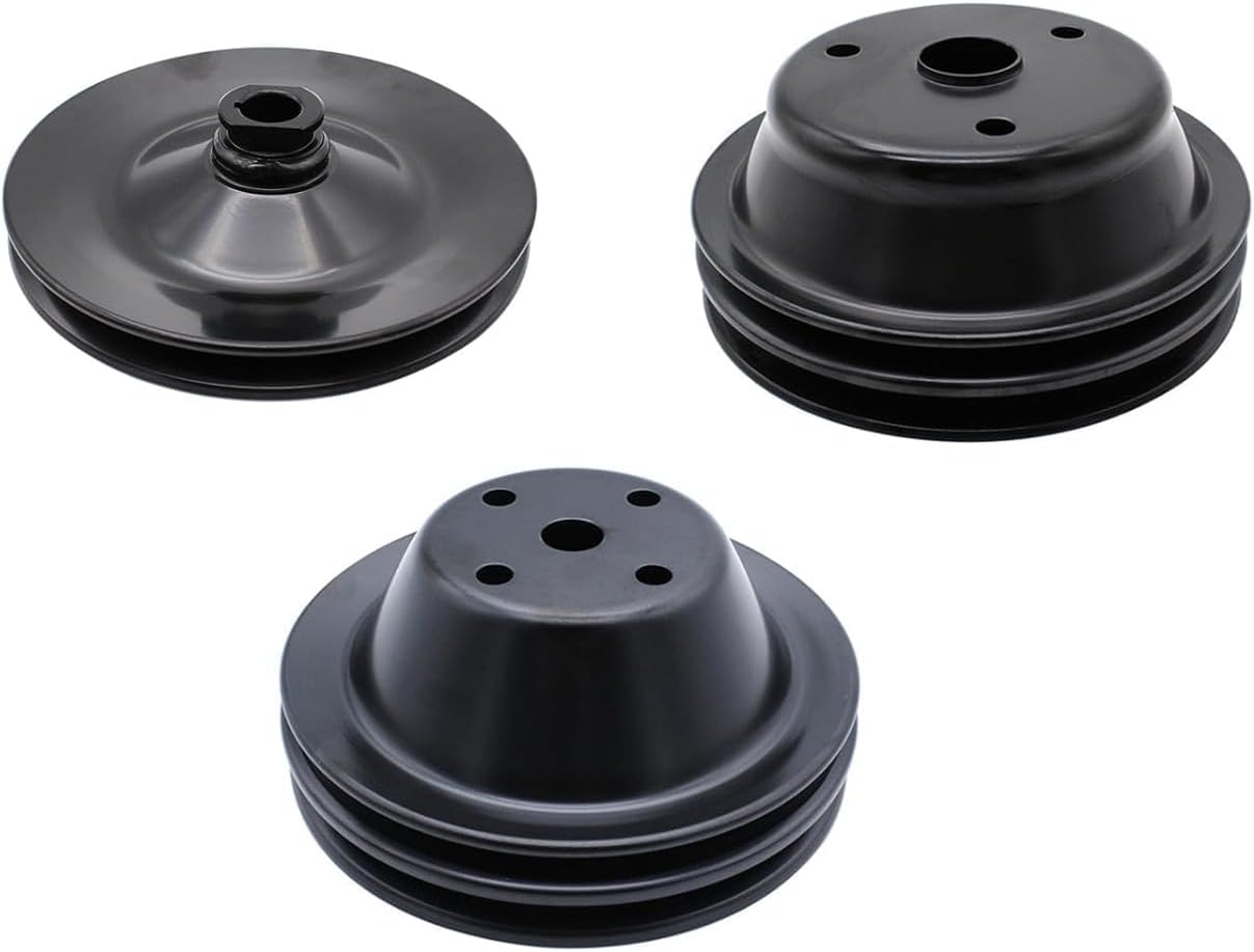 Complete Saginaw Power Steering Pump and 1/2 Groove V-Belt Water Pump and Crankshaft Pulley with Bracket Kit Set Compatible with SBC Chevy 265 283 305 327 350 383 400 Long Water Pump