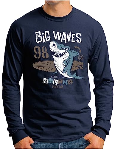 T-shirt surf homme bleu marine manches longues idéal pour les soirées fraîches à la plage