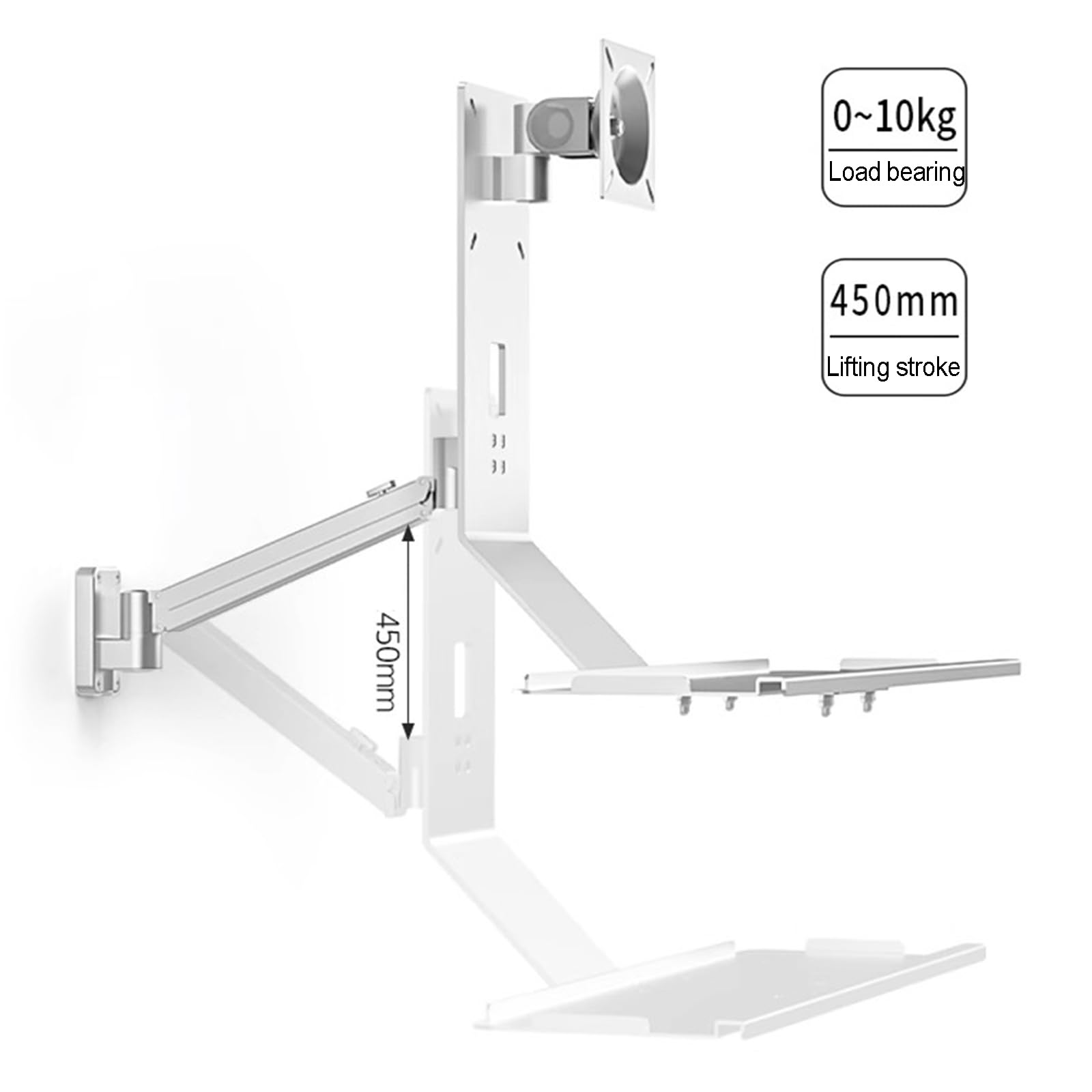 Supporto da Parete per Monitor E Tastiera, Braccio Porta Monitor, Postazione di Lavoro in Piedi/seduti, con Vassoio per Tastiera, Supporto per Schermo di Computer da 17" a 32"