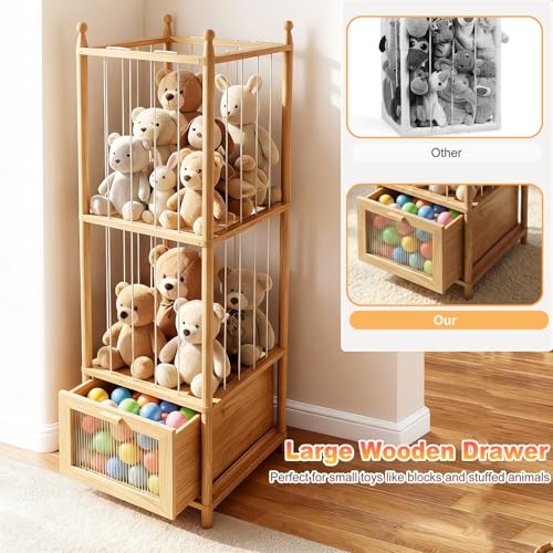 Solid Wood Stuffed Animal Organizer with Clear Drawer - Save Now - Image 2