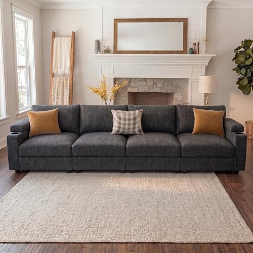 Image of Sectional Couches for Living Room FSC Certified Chenille Modular Couch Oversized Cloud U Shaped Convertible Sleeper Sofa Chaise Detachable Armrest Cushion (Velvet Grey, 4 Seat)