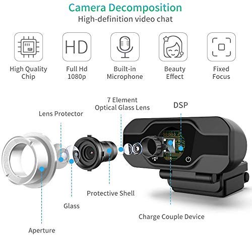 Image of 1080P Ultra HD Webcam, Microphone; Laptop Desktop PC Video Webcam, Widescreen for Video Streaming, Conference, Gaming, Online Classes
